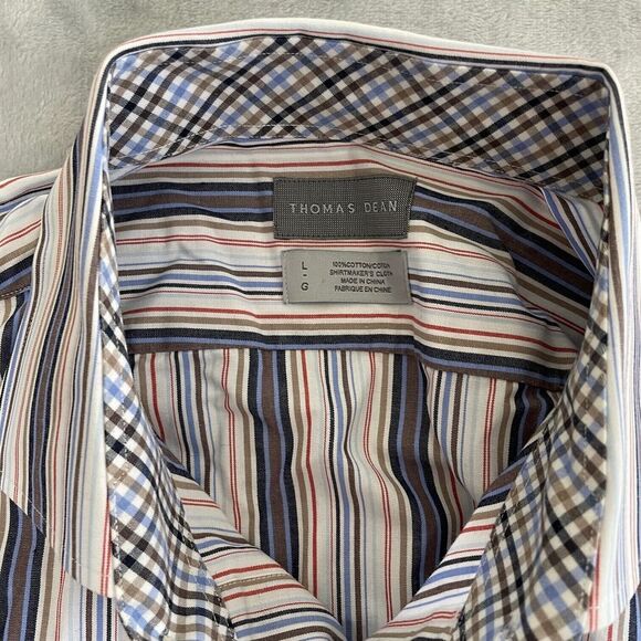 Thomas Dean Shirt Mens Large L Striped Button Up Flip Cuff Shirtmakers Cloth - Picture 3 of 9